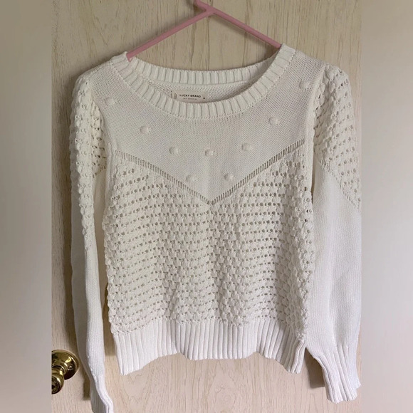 Lucky Brand Textured Dot Crew Neck Sweater Ivory Sz Medium - Picture 4 of 11